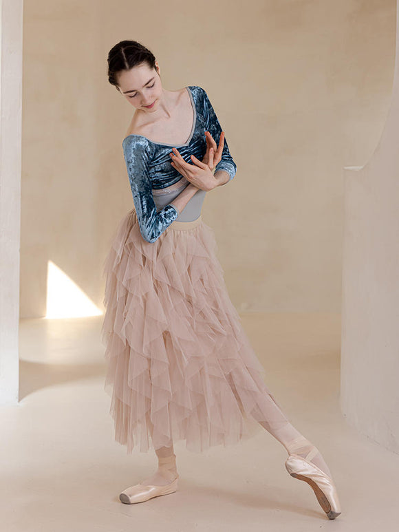 Ballet Dance Practice Suit V-Neck Mid-sleeve Velvet Patchwork Lace Leotard - Dorabear - The Dancewear Store Online 