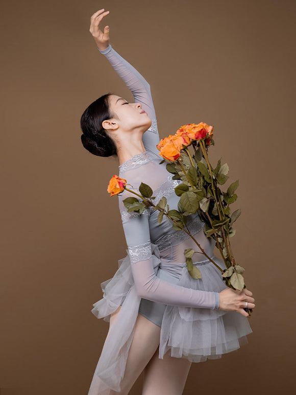 Ballet High Crotch Long Sleeve Training Clothes Lace Cording Patchwork Leotard - Dorabear - The Dancewear Store Online 