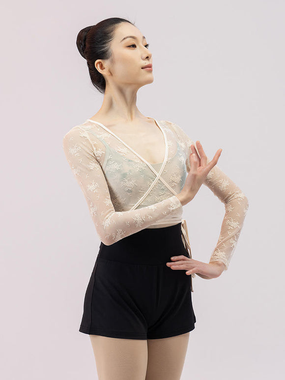 Ballet Long Sleeve Outwear Overlay Cross Lace Cardigan Top - Dorabear