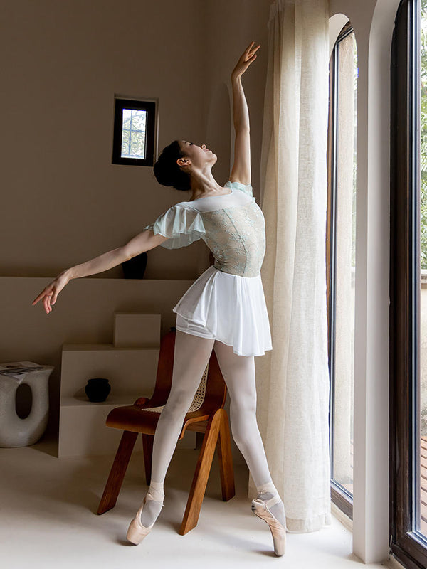 Ballet Mesh Patchwork Umbrella Sleeve Leotard High Crotch Training Clothes - Dorabear - The Dancewear Store Online 