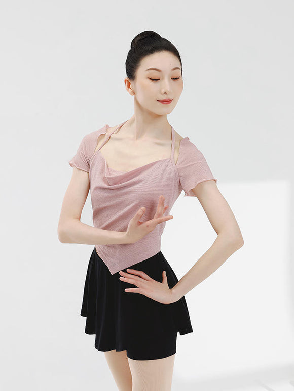 Ballet Practice Clohtes Fake Two-piece Swing Collar Short Top - Dorabear