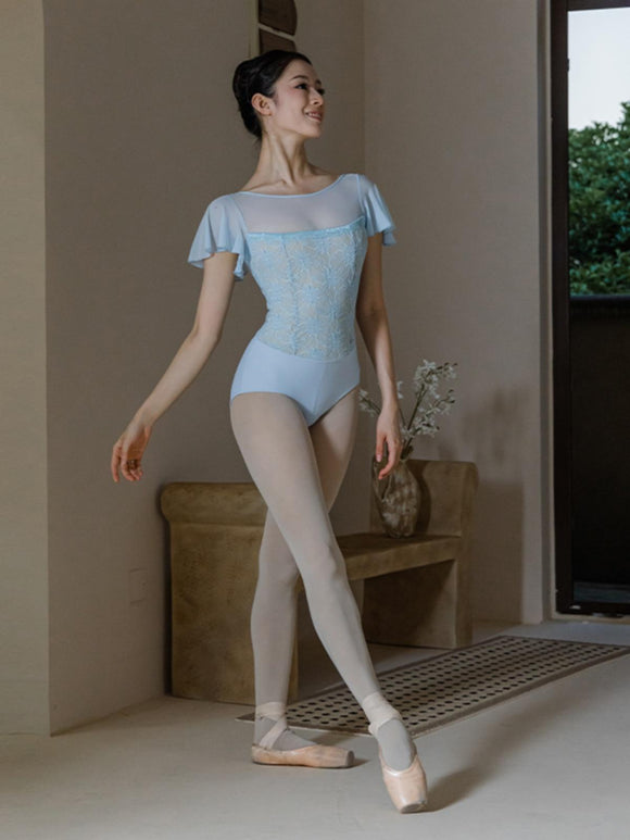Ballet Practice Suit Mesh Patchwork Umbrella Sleeve Leotard - Dorabear - The Dancewear Store Online 