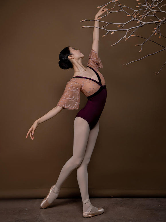 Ballet Velvet Patchwork Leotard Flared Sleeves Backless Dance Practice Clothes - Dorabear - The Dancewear Store Online 