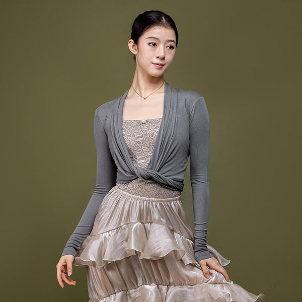 Ballet Warm Cardigan Training Clothes Dance Long Sleeved Short Top - Dorabear - The Dancewear Store Online 