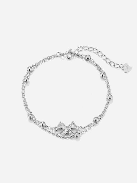 Bow Double Layered Silver Bracelet Light Luxury Niche High-end Feel Hand Ornament - Dorabear - The Dancewear Store Online 