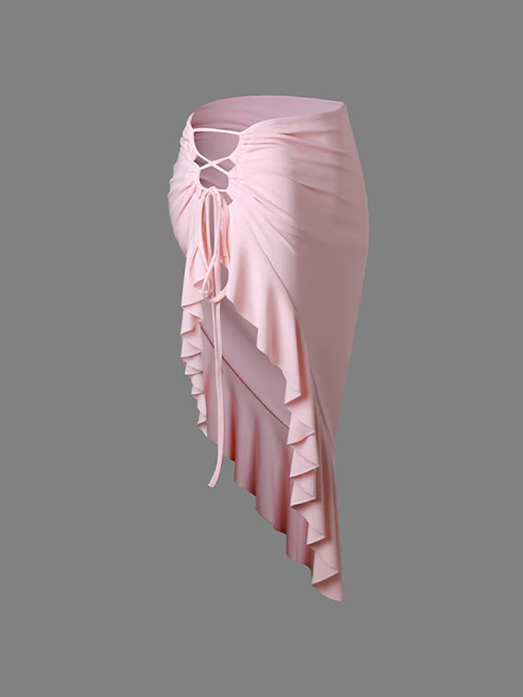 Drawstring Irregular Skirt with Underpants Latin Dance Practice Clothes - Dorabear