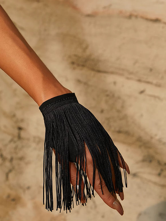 Half Finger Design Tassel Gloves Latin Dance Clothes Dynamic Versatile Accessories - Dorabear