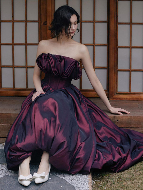 High End Luxury Unique Strapless Prom Dress Evening Dress Satin Gown - Dorabear - The Dancewear Store Online 