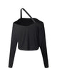 Off Shoulder Black Top Basic Pullover Latin Dance Practice Clothes - Dorabear - The Dancewear Store Online 