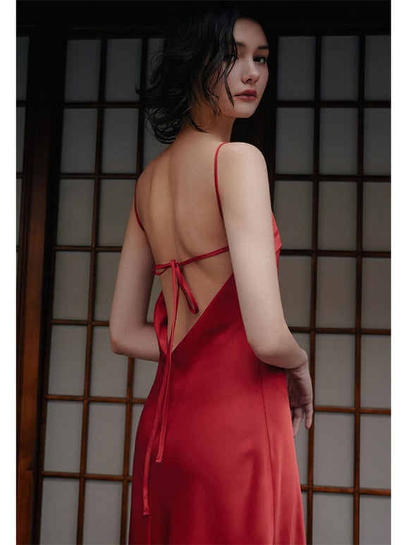 Satin Backless Dress High-end Sense Unique Light Luxury Evening Dress Formal Dress - Dorabear - The Dancewear Store Online 