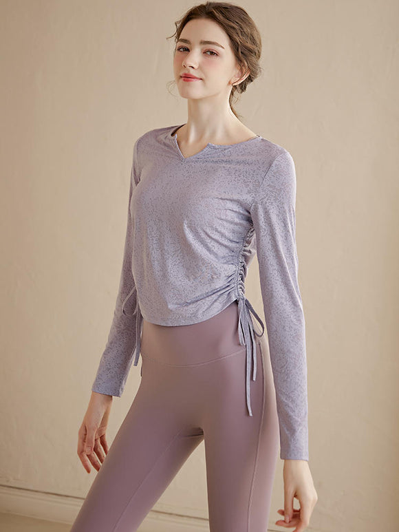 Tie up Yoga Suit Women's Slim Fit Sports Top Long Sleeved T-shirt Fitness Wear - Dorabear - The Dancewear Store Online 