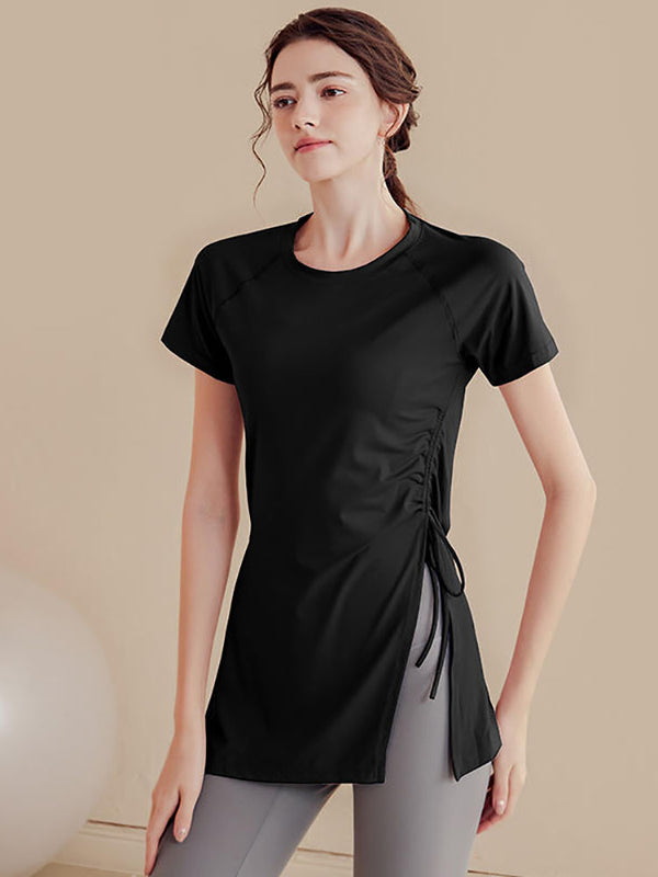 Women's Medium Length Quick Drying Short Sleeved T-shirt Breathable Sports Top Summer Fitness Top - Dorabear - The Dancewear Store Online 