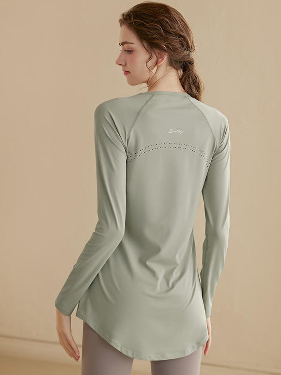 Women's Mid length Buttocks Covered Sports Top Quick Drying T-shirt Long Sleeved Fitness Top - Dorabear - The Dancewear Store Online 
