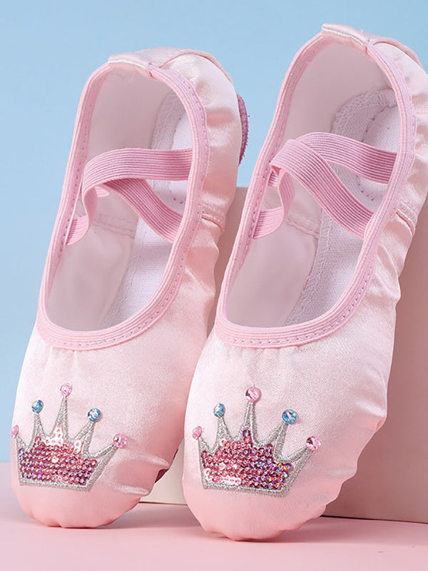 Ballet Dance Soft Sole Shoes Sequin Crown Exercise Shoes - Dorabear
