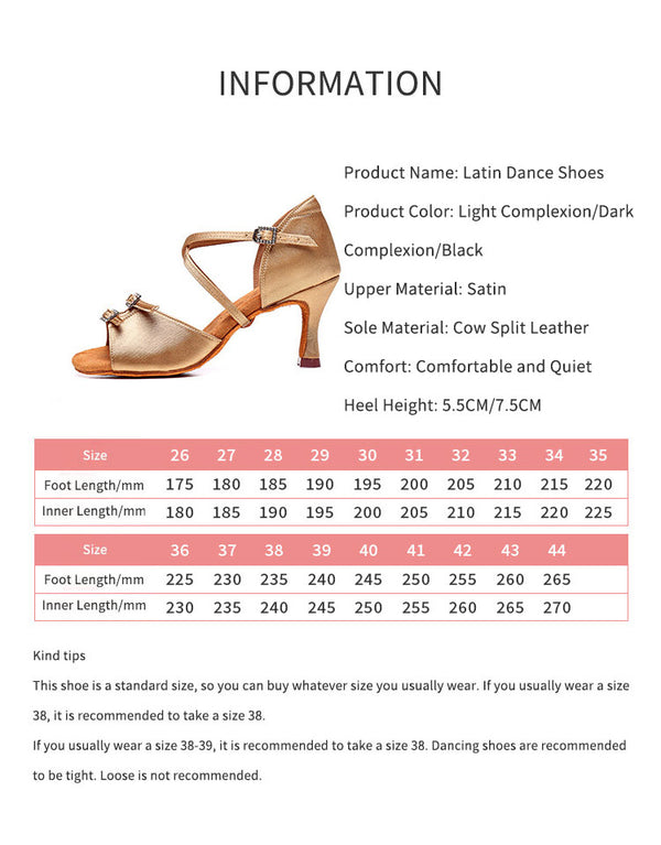 High-heeled Diamond Buckle Latin Dance Shoes Satin Soft-soled Dance Shoes - Dorabear