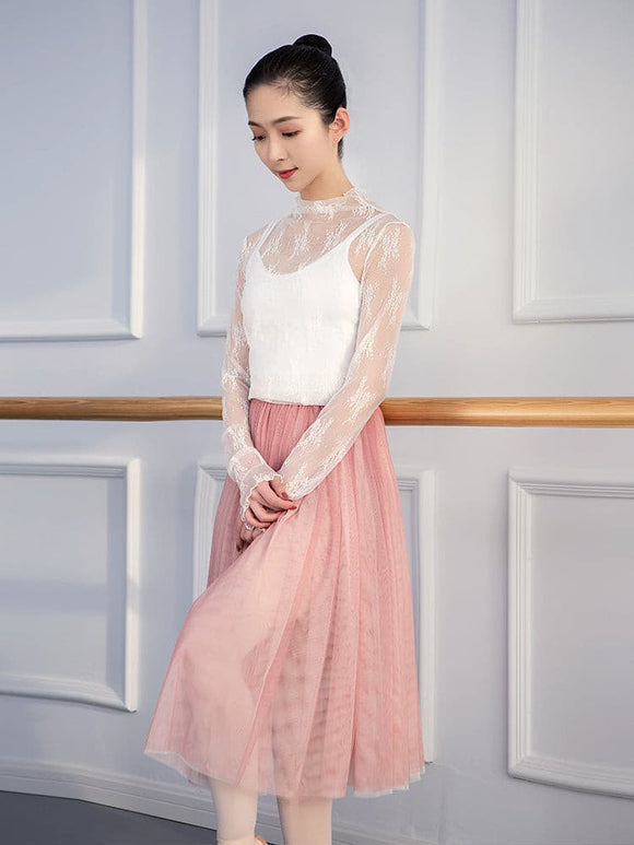 Ballet Practice Dress Dance Dress Lace Neckline Gauze Top - Dorabear
