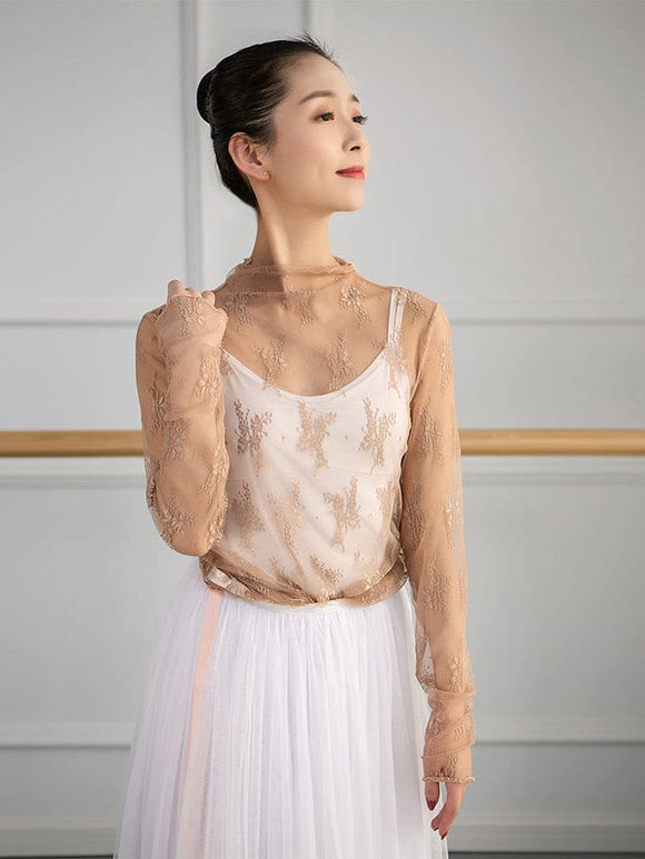Ballet Practice Dress Dance Dress Lace Neckline Gauze Top - Dorabear