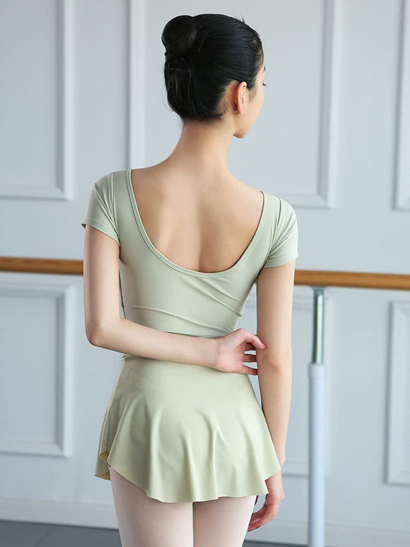 Dance Loetard One-piece Ballet Practice Clothes Round Neck Short Sleeve Gym Jumpsuit - Dorabear