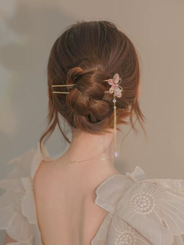 Ancient Style Butterfly Alloy Hairpin Oriental Elements Tassel Coiled Hair Hairpin - Dorabear