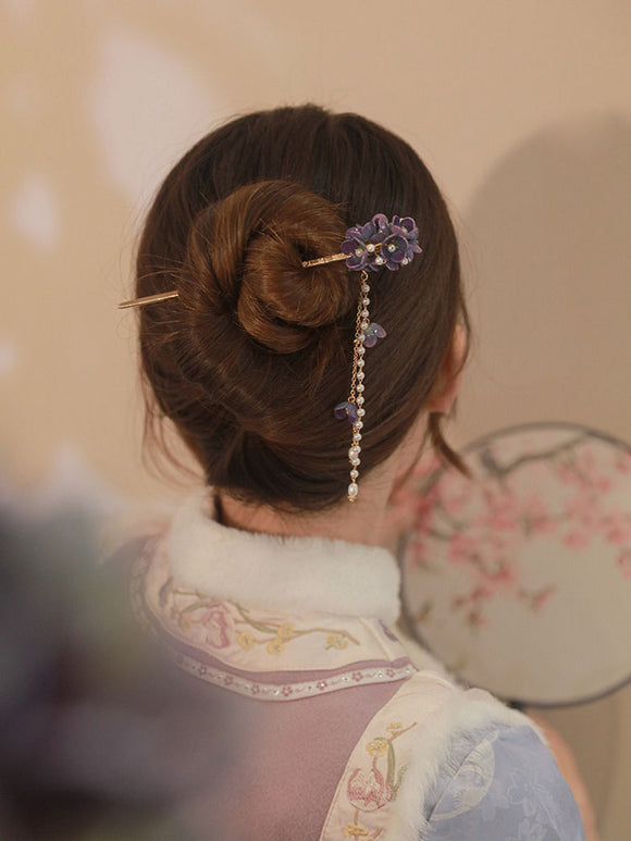 Antique Flower Tassel Hairpin Oriental Element Pan Hairpin Cheongsam Han Costume Accessories - Dorabear