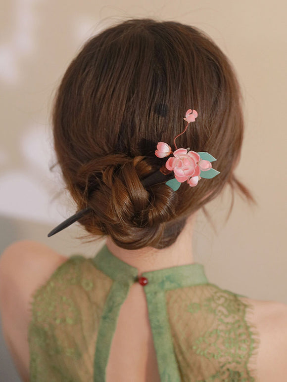 Antique Hand-wrapped Wooden Hairpin Lotus Design Oriental Element Cheongsam Hair Accessories - Dorabear