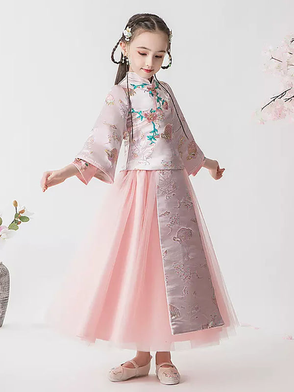 Autumn/Winter Girls' Cheongsam Velvet Tang Suit National Style Han Dress - Dorabear