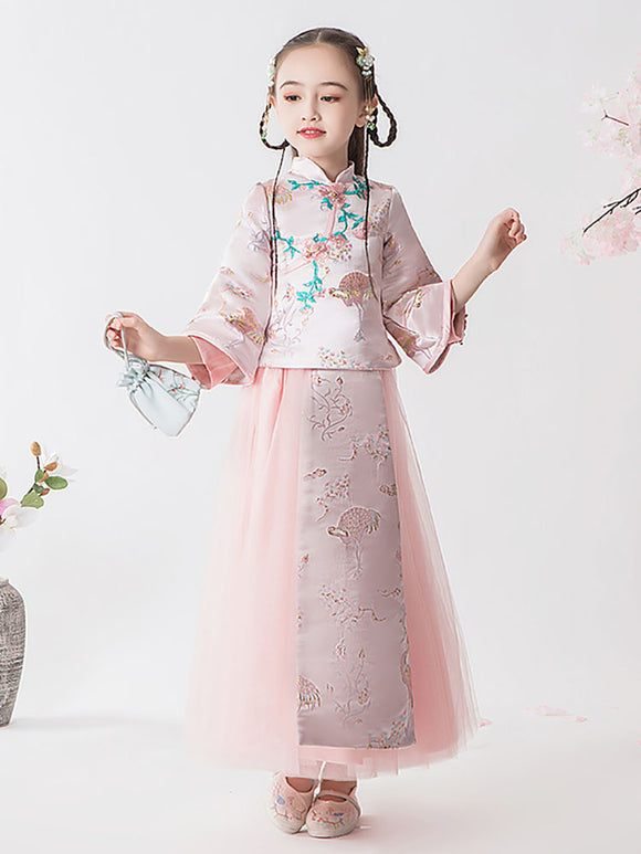 Autumn/Winter Girls' Cheongsam Velvet Tang Suit National Style Han Dress - Dorabear