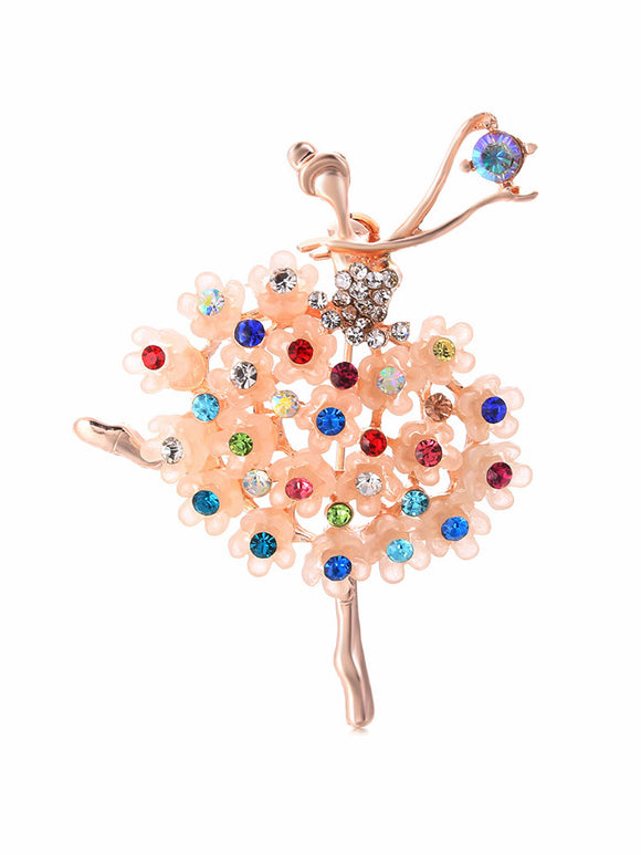 Ballerina Girl Diamond Colored Crystal Cartoon Brooch Scarf Buckle - Dorabear