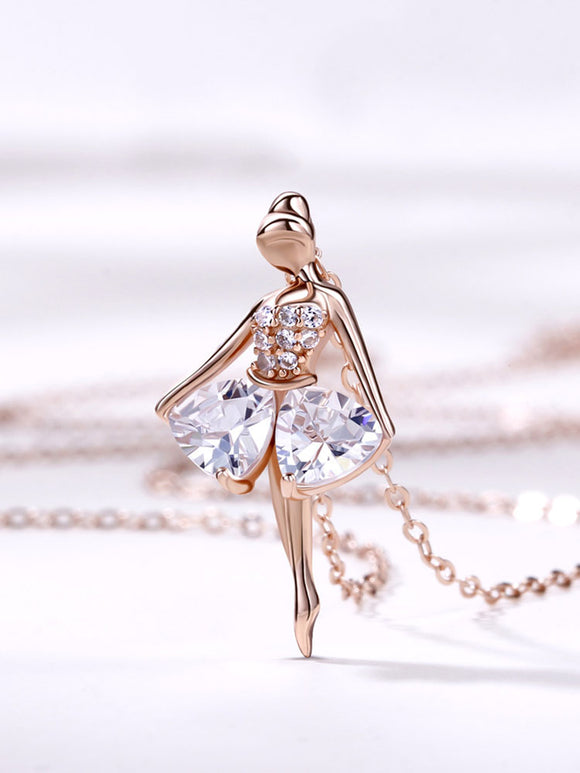 Ballerina Sterling Silver Necklace Clavicle Chain Pendant - Dorabear
