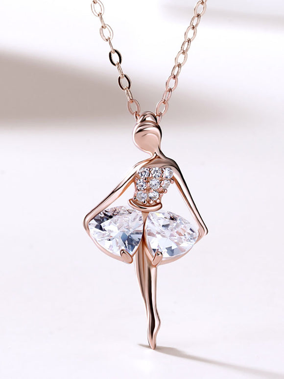 Ballerina Sterling Silver Necklace Clavicle Chain Pendant - Dorabear
