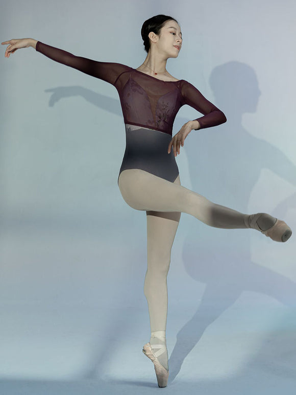 Ballet Boat Neck Net Gauze Practice Short Top Long-sleeved Dance Clothing - Dorabear