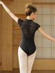 Ballet Dance Practice Clothes Stand Collar Lace Patchwork Short Sleeve Leotard - Dorabear