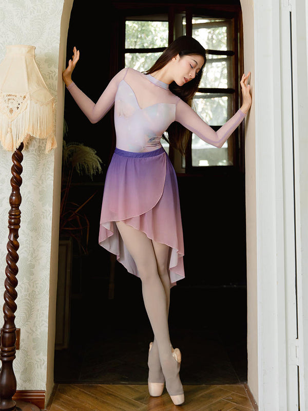 Ballet Gradient Mesh Skirt Short Front Long Back One-piece Skirt - Dorabear