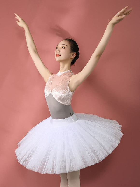 Ballet Stand Collar Sleeveless Exercise Clothing V Neck Velvet Dance Leotard - Dorabear