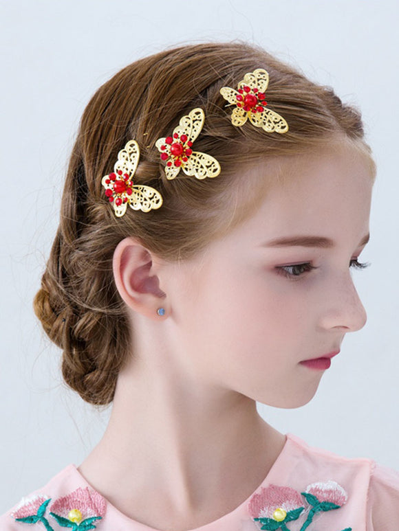 Butterfly Headdress Gold Hair Accessories Dress Accessories Handmade Edge Clips - Dorabear