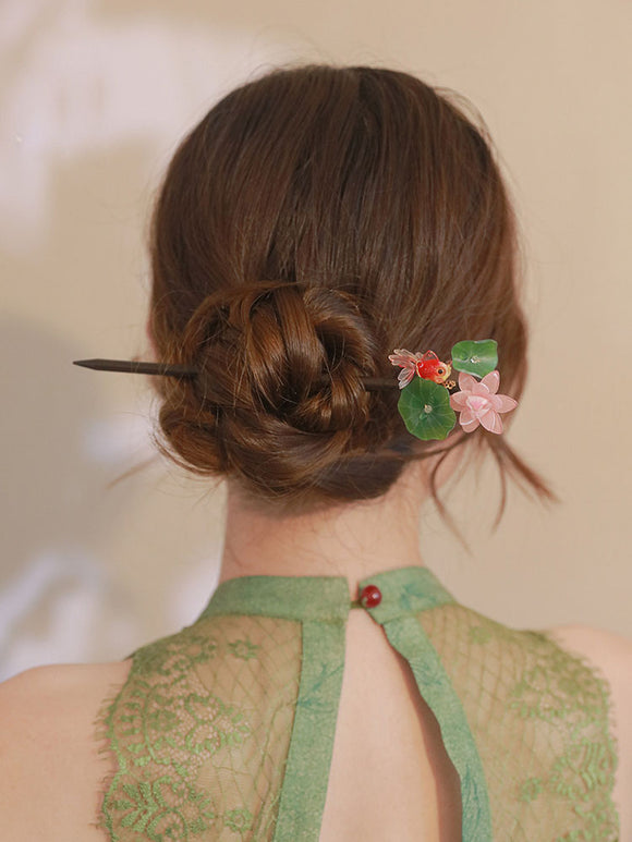 Classic Lotus Hairpin Coiled Hair Headdress Ancient Style Cheongsam Accessories - Dorabear