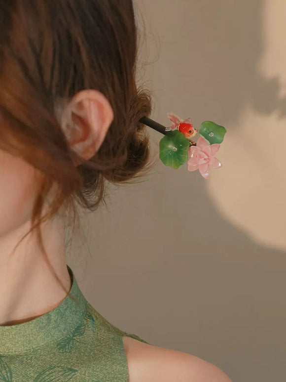 Classic Lotus Hairpin Coiled Hair Headdress Ancient Style Cheongsam Accessories - Dorabear