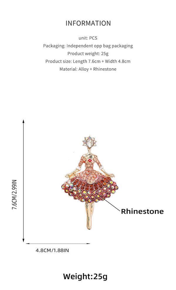 Dance Gift Alloy Diamond Ballerina Girl Brooch Cute Pin Fashion Brooch Accessories - Dorabear