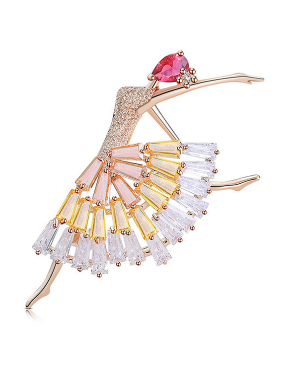 Dance Gift Micro Inlay Colored Zircon Brooch Ballerina Girl Corsage Decorative Pin - Dorabear