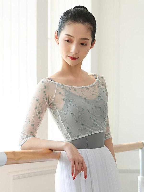 Embroidered Outer Ballet Dress Short Sleeves Slim Dance Practice Clothes - Dorabear