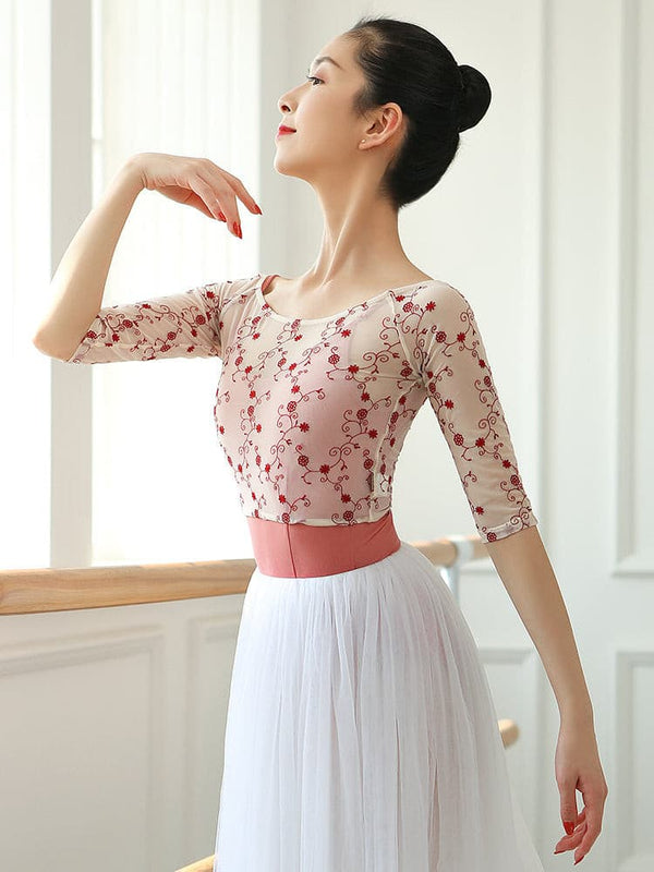 Embroidered Outer Ballet Dress Short Sleeves Slim Dance Practice Clothes - Dorabear