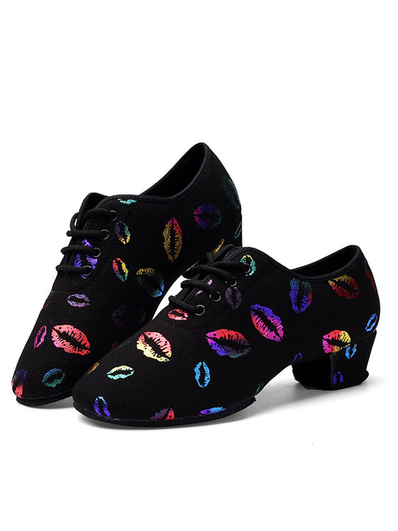 Fall/Winter Latin Dance Training Shoes Colorful Lip Print Dance Shoes - Dorabear