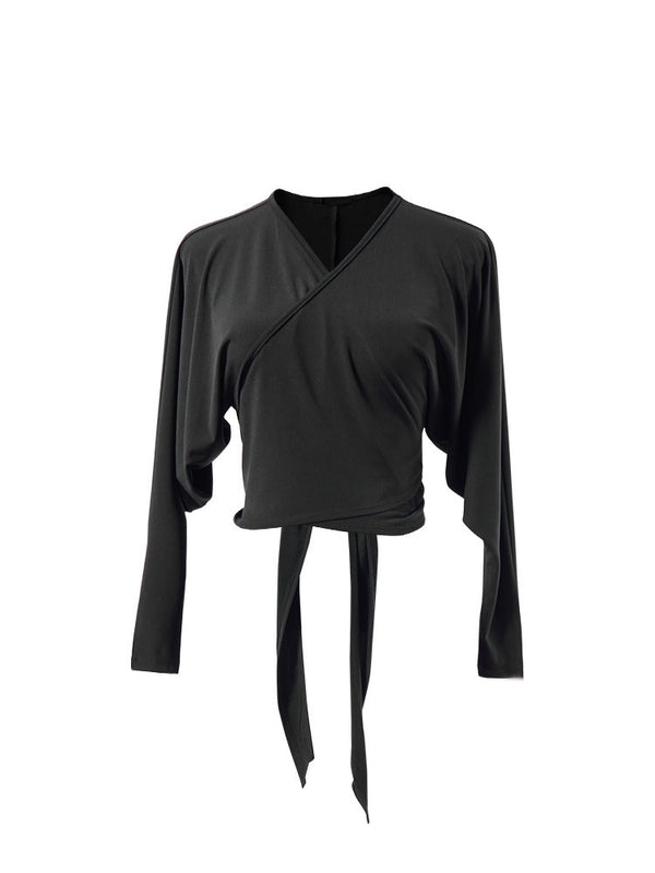 Autumn/Winter V-neck Strap Bat Sleeve Latin Dance Top Practice Clothes - Dorabear