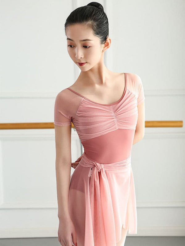 Ballet Dance Practice Clothes Round Neck Pleated One-piece Leotard - Dorabear