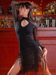 Latin Dance Fringed Dress Long Sleeve Mesh Dance Training Clothes - Dorabear
