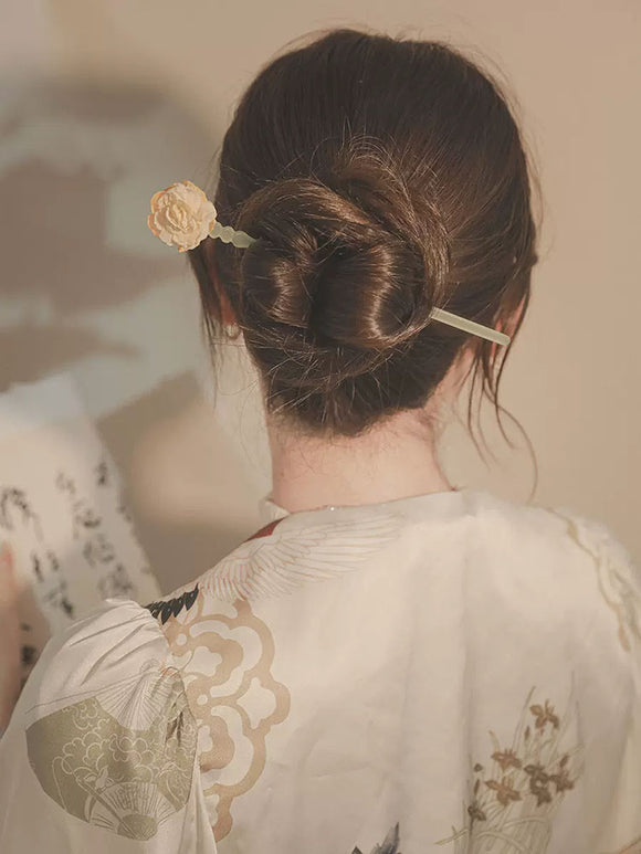 Flower Hairpin Coiled Hair Bamboo Headdress Ancient Style Cheongsam Hair Accessory - Dorabear
