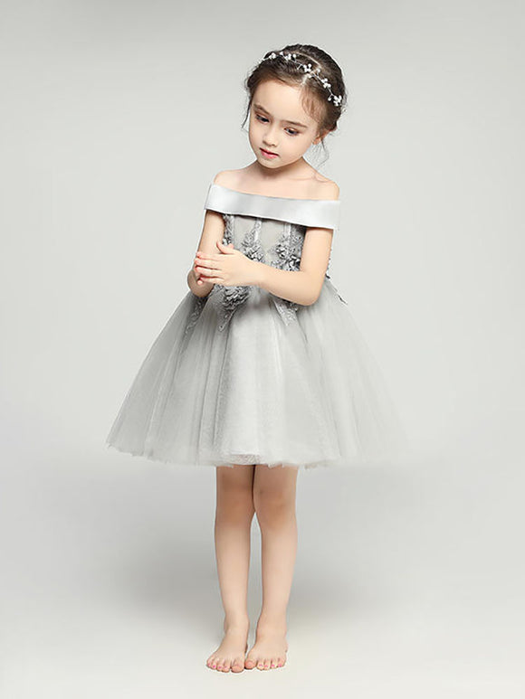 Flower Kid's Off Shoulder Wedding Dress Girl Evening Gown Piano Performance Costume - Dorabear