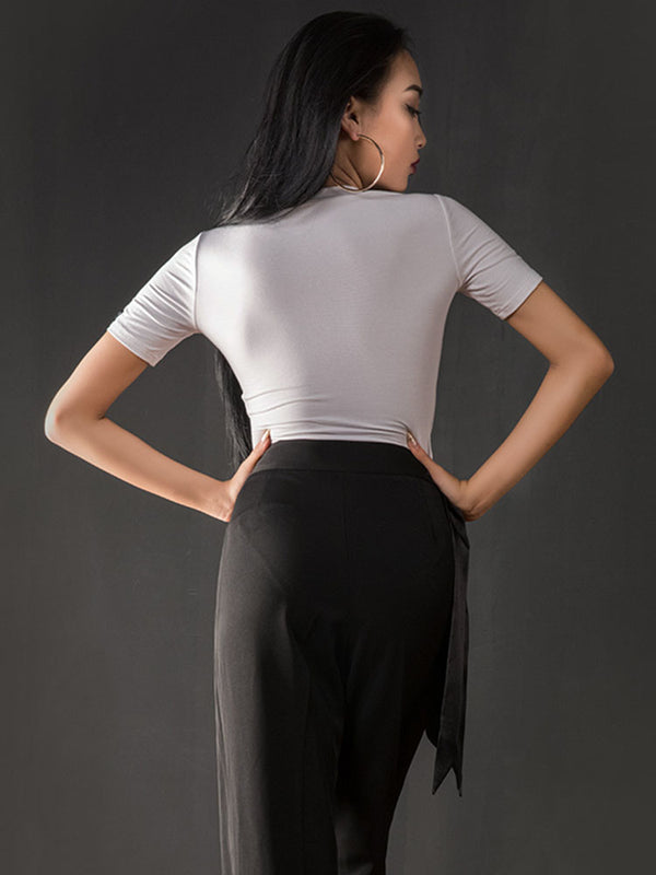 Front Hollow Short Sleeve Exercise Suit Latin Dance Modal Top - Dorabear