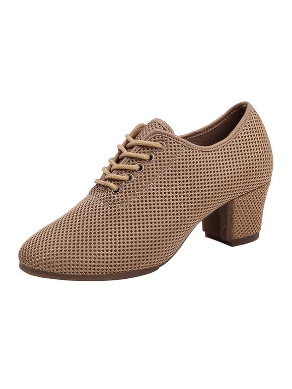 Full Mesh Breathable Latin Dance Rubber Sole Mid-heel Dance Shoes - Dorabear