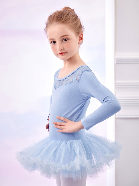 Lace Stitching Tutu Ballet Long-sleeved One-piece Dress Dance Training Clothes - Dorabear